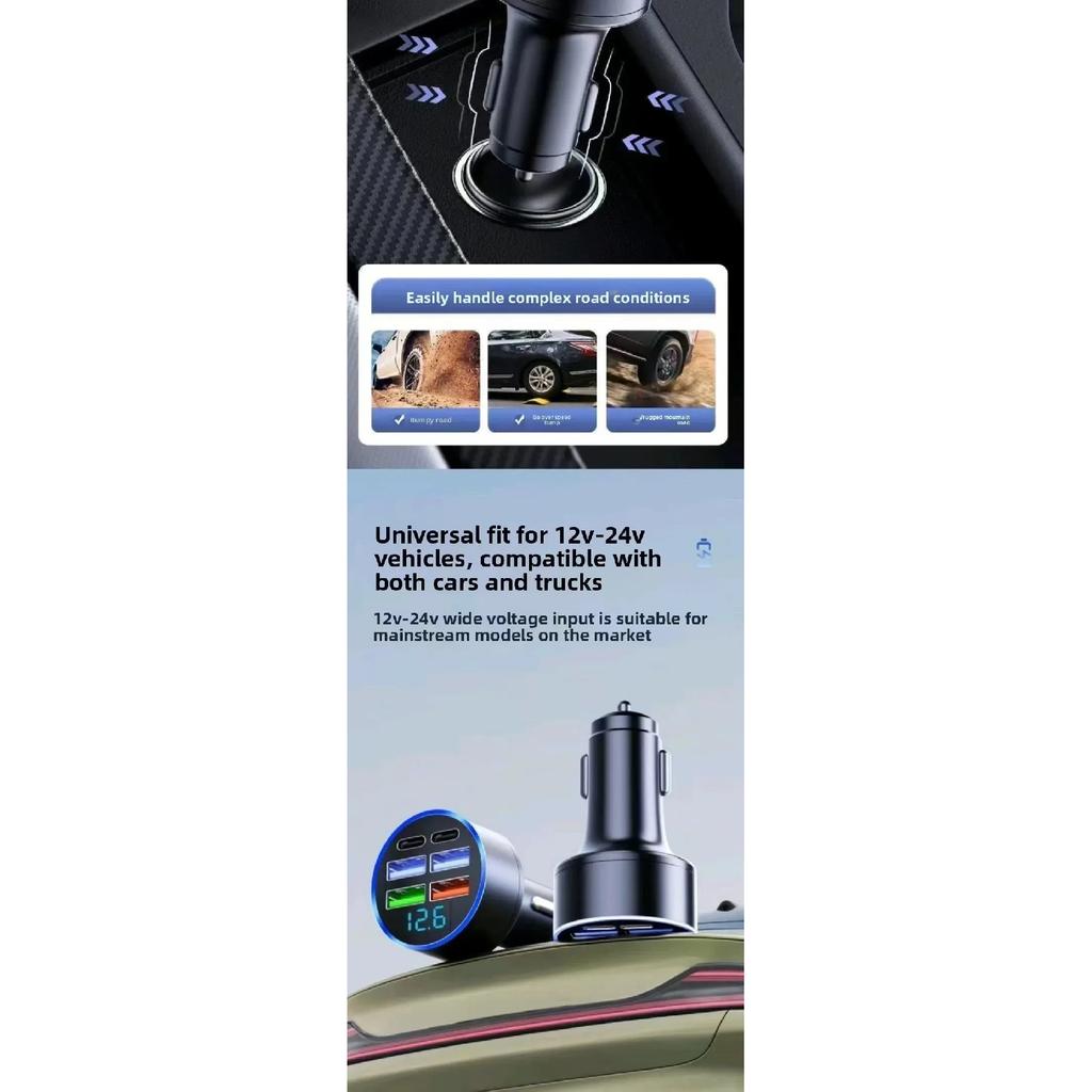 Fast Car Charger 6USB Ports Digital Display LED Cigarette Lighter Adapter Multi-Port Quick Charge For iPhone Samsung Xiaomi