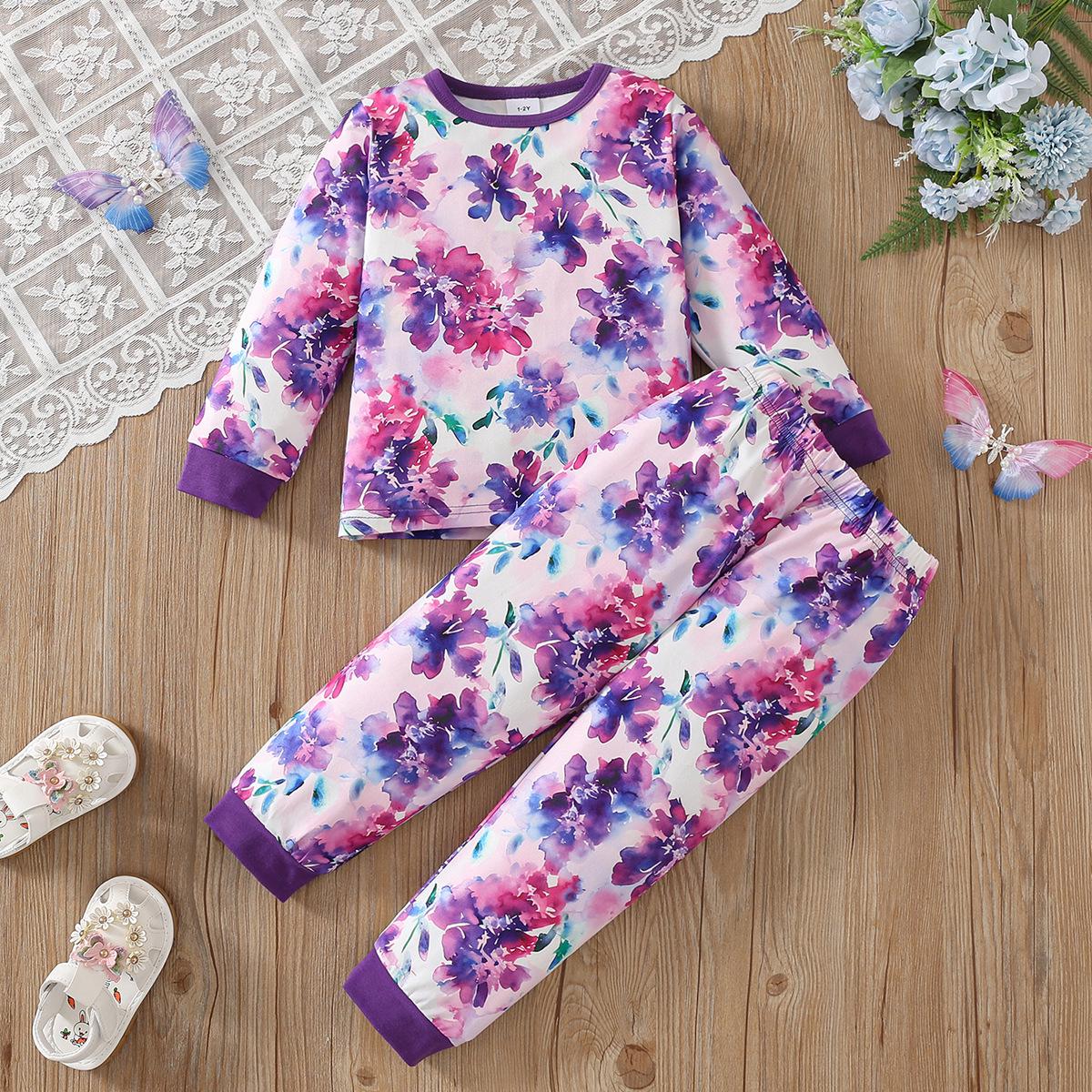 

Girls Purple Floral Long Sleeve Pajama Set 4-5Y фиолетовый