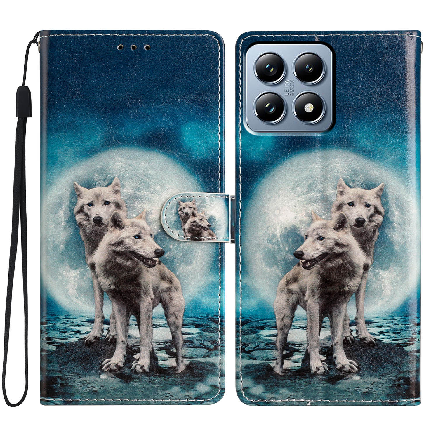 

For Xiaomi 15T Wallet Case PU Leather Pattern Printing Stand Phone Cover with Strap Two Wolves