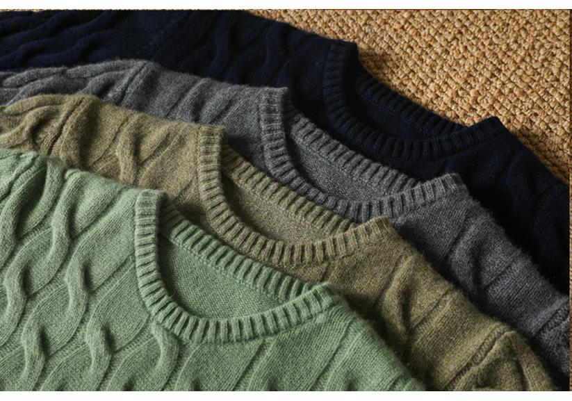 Men's Heavyweight 100% Wool Cable Knit Pullover Sweater