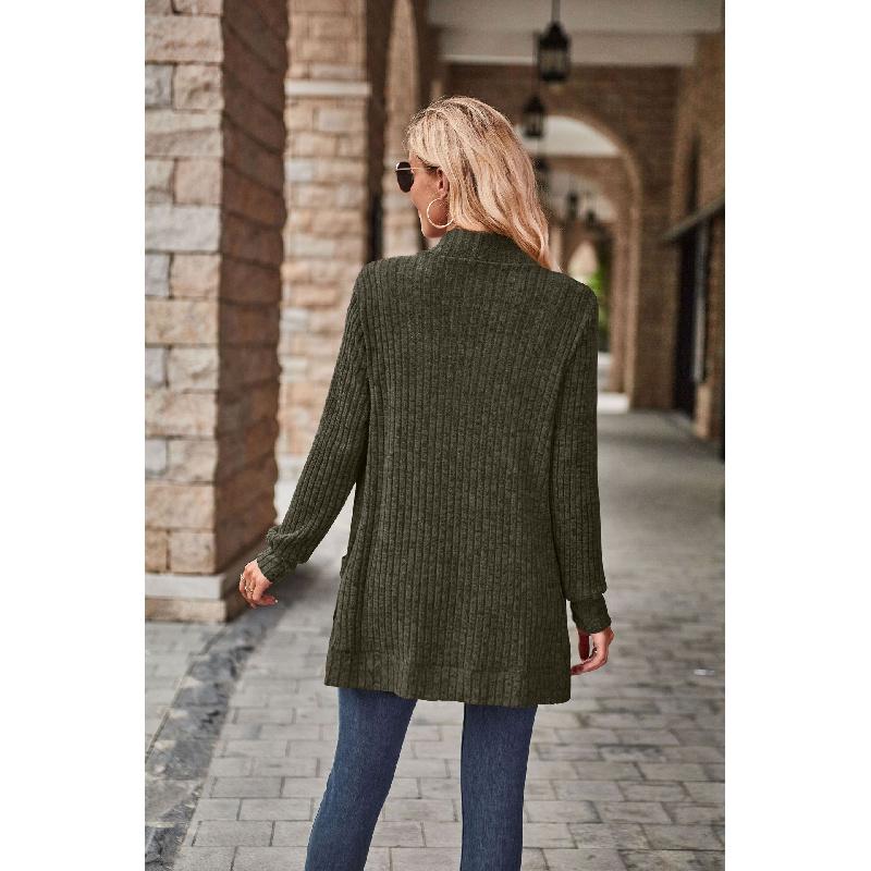 2026 Autumn New Women's Solid Color Ribbed Brushed Casual Long-Sleeve Cardigan Jacket