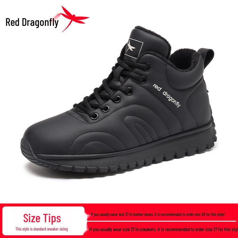 Red Dragonfly Women s Winter High-Top Sports Casual Shoes, Plus Velvet Warm Thick Sole, Non-Slip Flat Travel Shoes 39 чёрный
