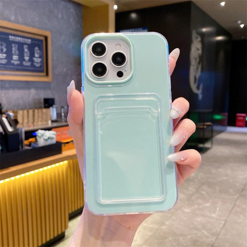 iPhone 17 Pro Jelly Silicone Card Holder Case, Solid Color, Anti-Fall Protection for iPhone 15P/14