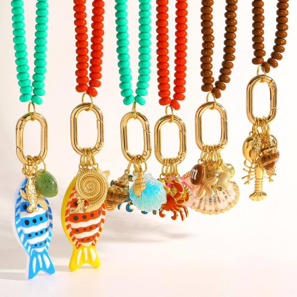 High-End Ocean-Inspired Beaded Necklace with Starfish and Seashell Pendant for Women