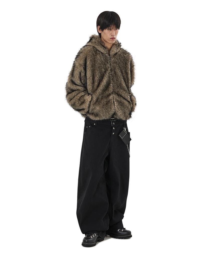 Openyard(Oy) Wild Faux Fur Hoodie Jacket - Brown