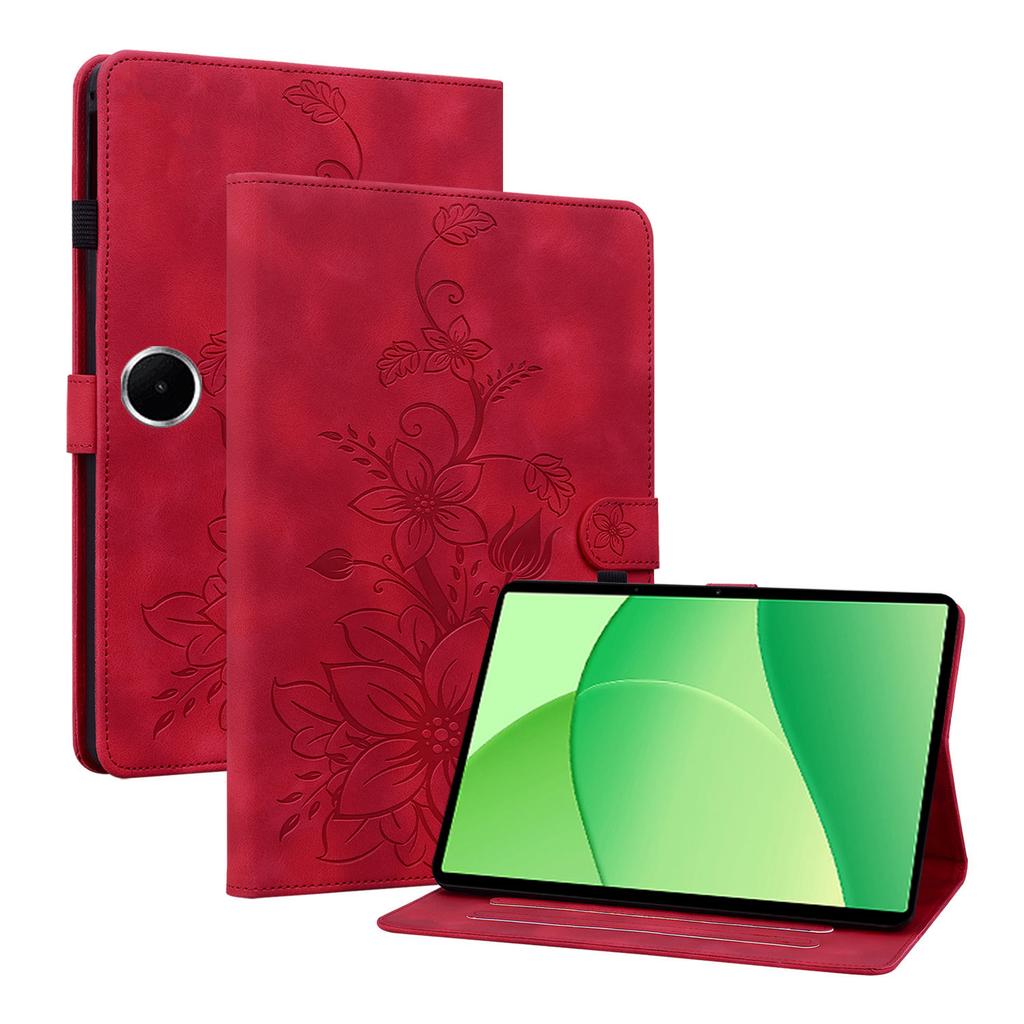 Für OnePlus Pad Lite/Oppo Pad SE Hülle Lilienblumen-Prägung Kartenfächer Leder Tablet-Hülle