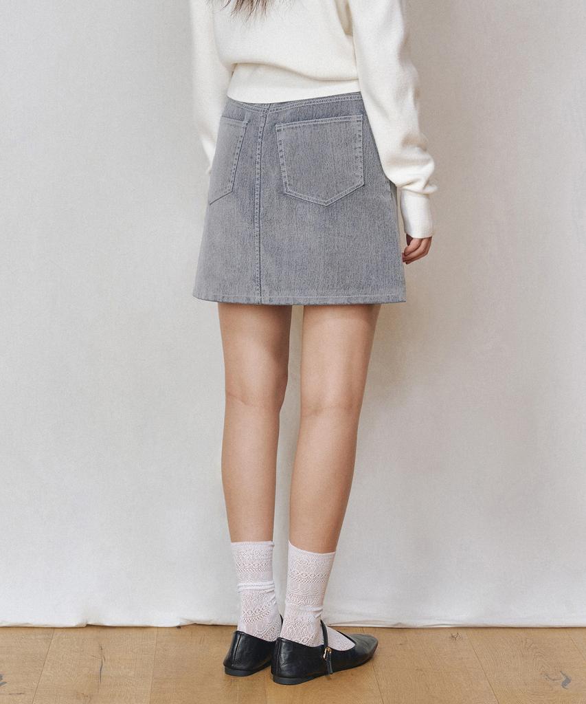 Deketeuumeon [Velvet Denim] Velvet Mini Skirt Dcsk007Fogblue