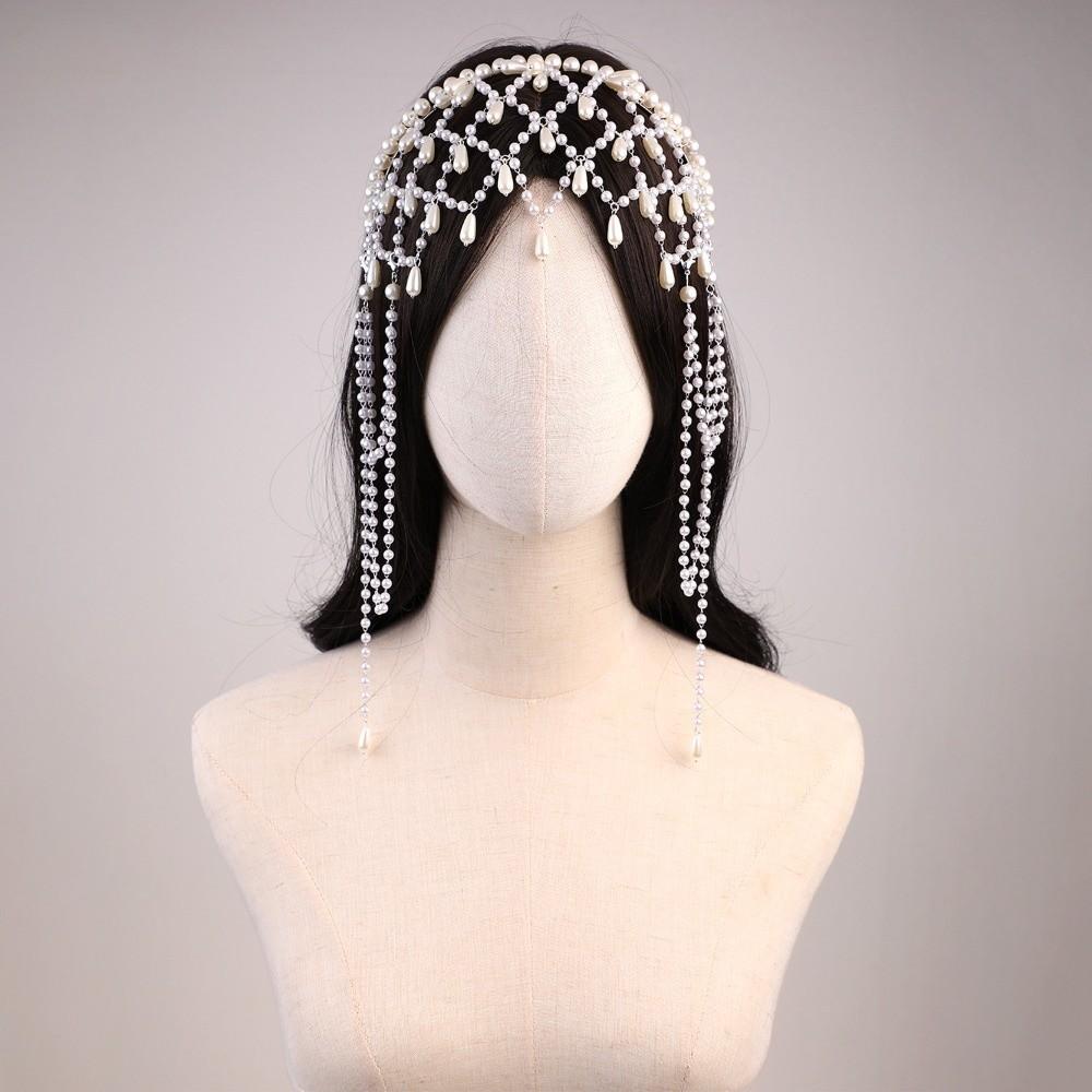 Hair Jewelry Tassel Pendant Forehead Chain Handmade Pearls Chain Headbands Banquet Event