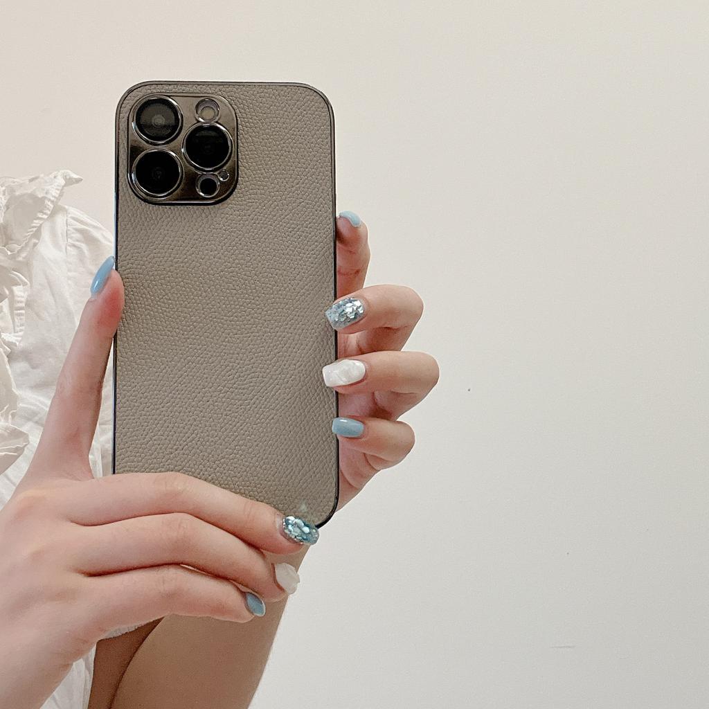 With Lens Film Lychee Texture Compatible with iPhone 16 Pro Max Apple 15 Phone Case 13/14 Niche Style