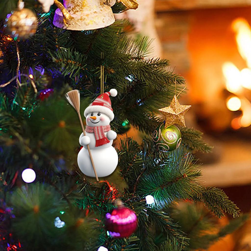 Christmas Pendant Cartoon Tree Ornament Christmas Decor 2D Design Holiday Ornament For Christmas Party Tree Decoration Home