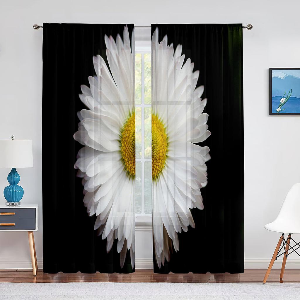 Weiße Blütenstaubgefäße Nahaufnahme Transparenter Voile Vorhang Fensterdekoration für Wohnzimmer Schlafzimmer Dekor Vorhänge Chiffon Tüll Vorhang