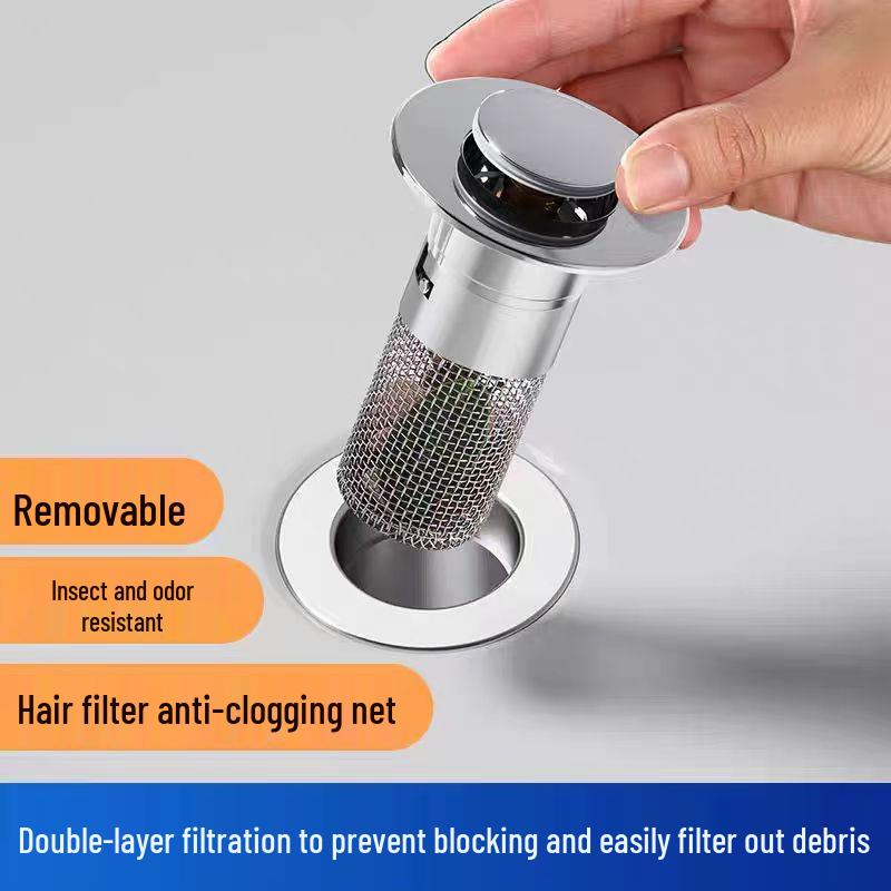 Stainless Steel Press-Type Anti-Odor Leak-Proof Washbasin Drainer with Filter Screen