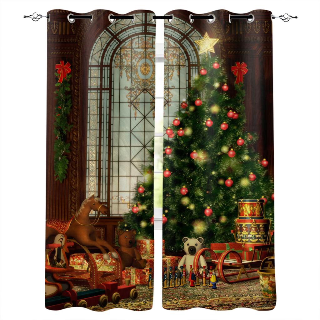 3D Christmas Tree Curtains 2-Panel Luxury Sunshade for Living Room Bedroom Home Decor Merry Christmas