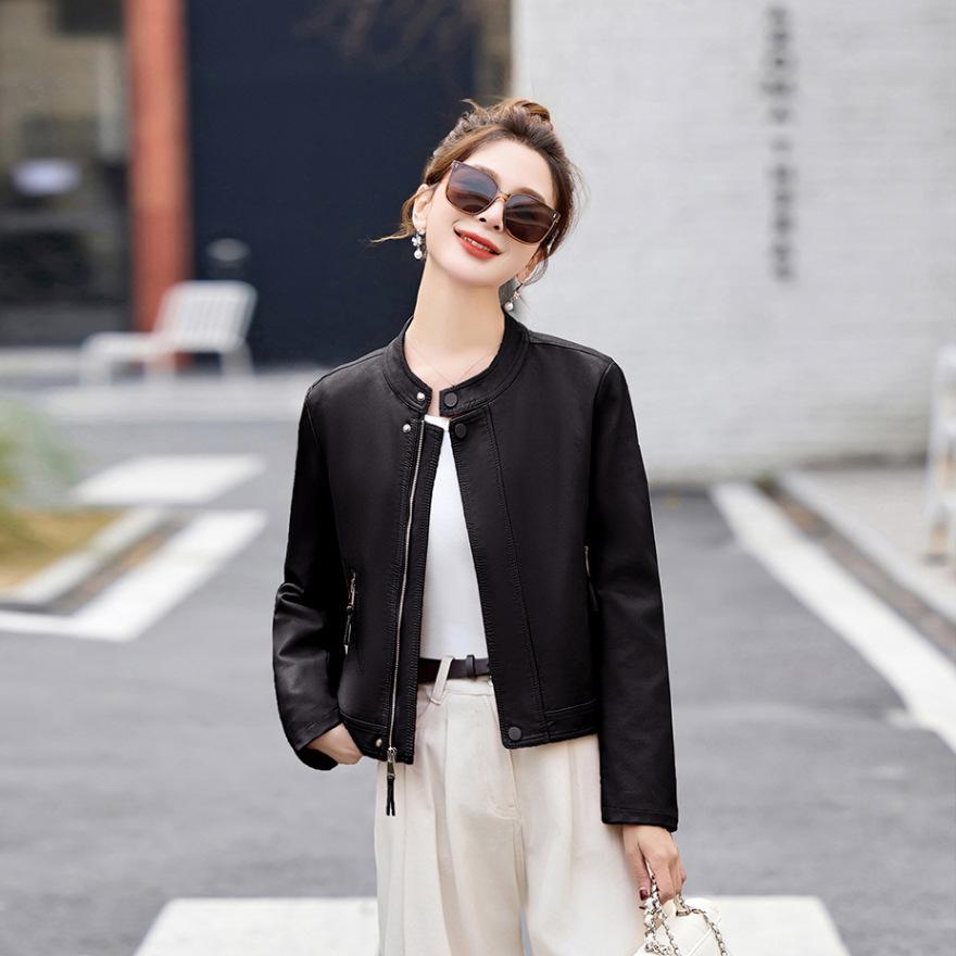 

Sijiqing ретро универсальная кожаная куртка женская короткая куртка маленькая весна новая одежда в стиле локомотив тренд XXL чёрный