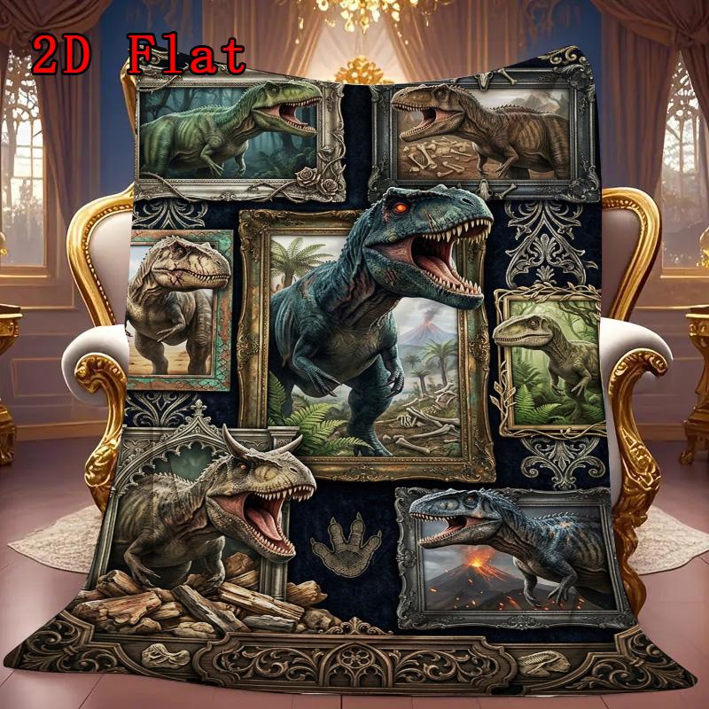 Dinosaur Collage 2D Flat Pattern Flannel Blanket, High quality All Seasons, Home Decor, Warmth and Comfort, Perfect for Christmas Gifts.