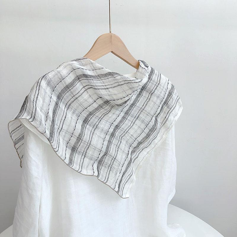 Retro Small Plaid Linen Square Scarf Literary And Versatile Women'S Summer Neck Protection Small Silk Scarf Scarf Accessories