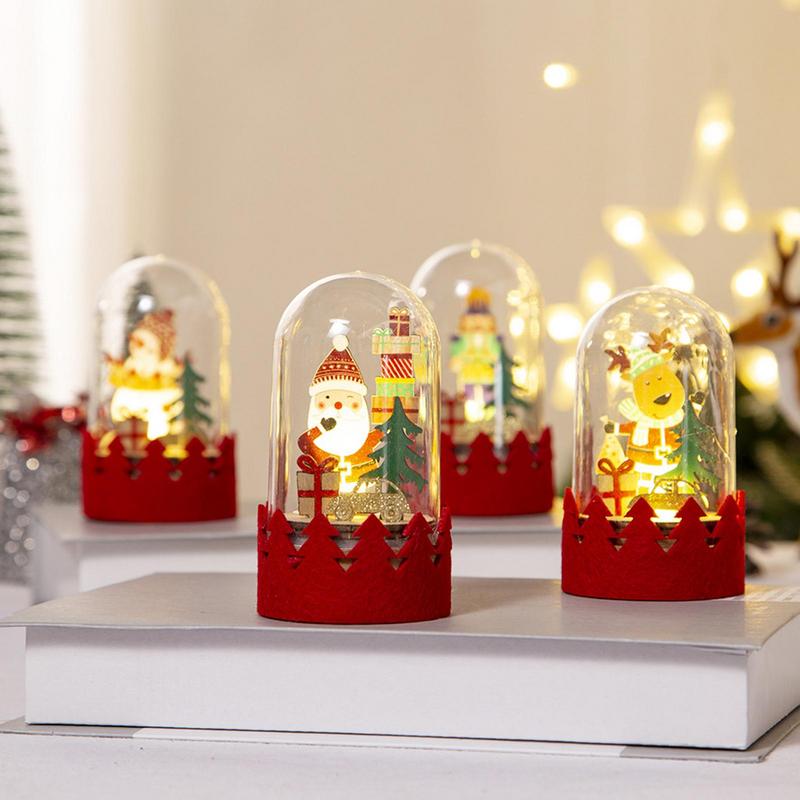 Christmas Glass Ball Decorative Miniature Nutcracker Snowman Globe LED Glowing Wooden Ornament Kids Xmas Snow Globe Gifts