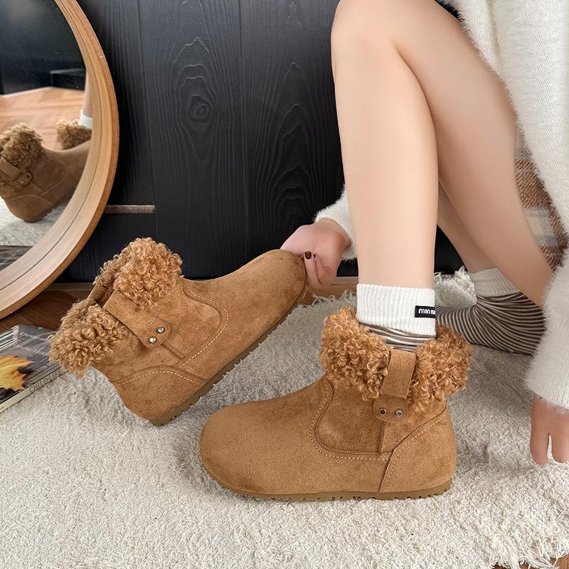 Women's Fur Mouth Fashion Lightweight Soft Sole Winter Warm Fur One Snow Boots Padded Lined Non-slip Casual Sports Cotton Boots