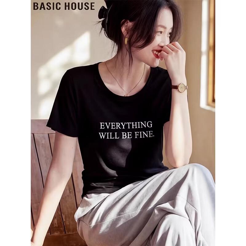Basic House Women s Letter Print Cotton Blend T-Shirt M