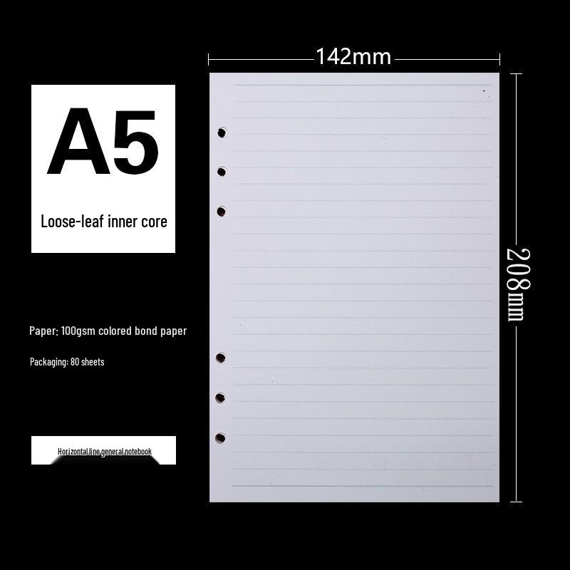 6-Hole A5 Notebook Refill: A6 Size, 80 Sheets, 100gsm Dowling Paper
