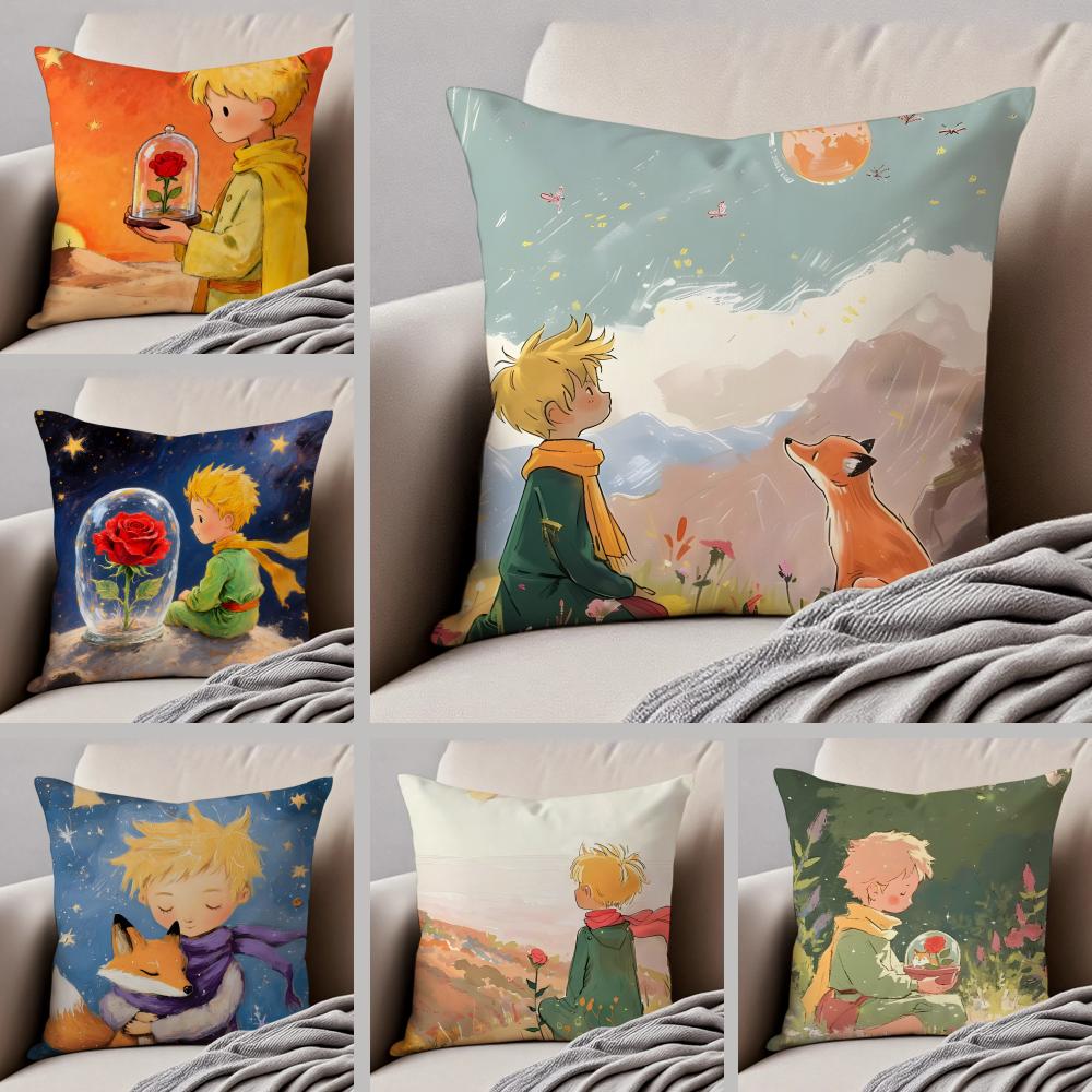 Healing The LLittle Prince Painting Fairy Tale Cushion Cover Throw Pillow Cover Hidden Button Durable Polyester Chair Cushion