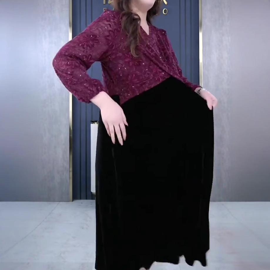 Spring Luxe Lace Jacquard Velvet Plus Size Dress for Women