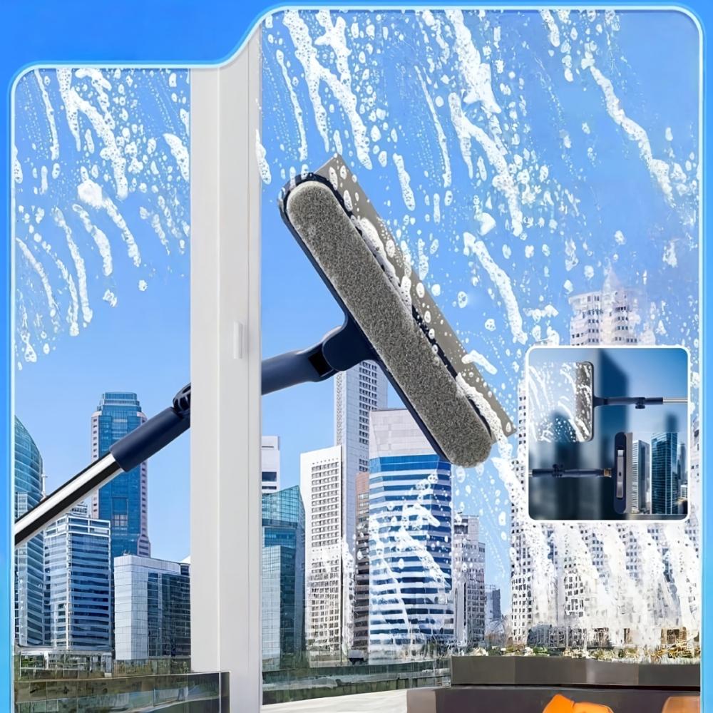 A 2-in-1 Window Cleaner with An Extendable Rod, Featuring A 180° Rotatable Head on Both Sides, Suitable for Glass, Floors, Walls, and Mirrors