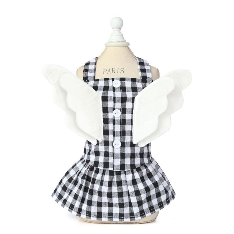 Summer Angel Wings Puppy Dog Dress Cotton Plaid Pet Dresses for Small Dogs Yorkshire  Maltese Cat Skirt Pets Clothes Robe Chien