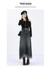 Women's High-Waisted Denim Midi Skirt, Autumn 2025: Slimming A-Line with Split, Fringe, and Hip-Hugging Design