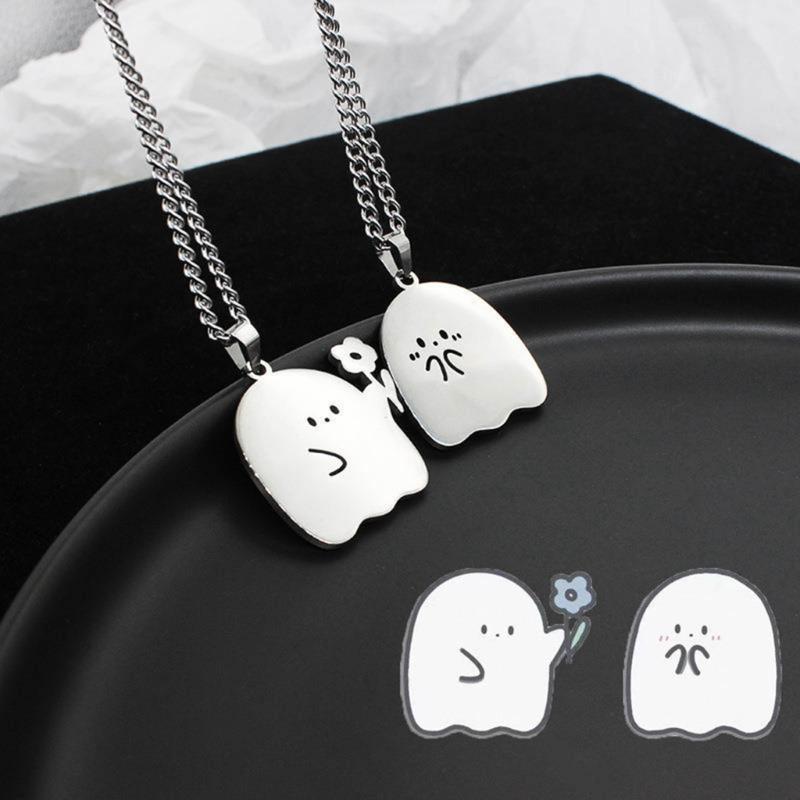 2 Pack Specter Pendant Necklace Chain Necklaces Birthday Gift Necklaces Stainless Steel Texture for Party and Daily
