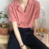 Camicetta da donna Camicetta alla moda a maniche corte con scollo a V, casual, da ufficio, camicie bianche, top in stile coreano giapponese