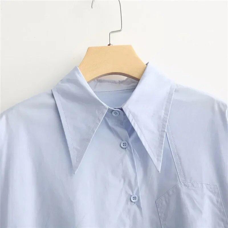 Manches longues irrégulière femmes chemise printemps automne col rabattu Simple blanc Blouse hauts à la mode vêtements amples Blusas 29947