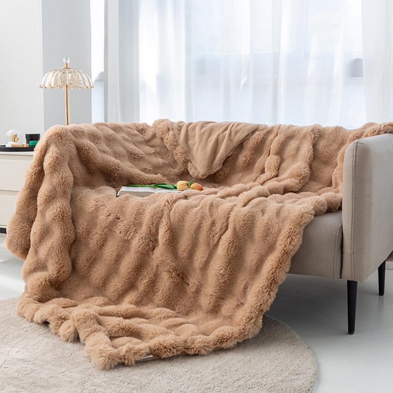 Cozy Plush Faux Rabbit Fur Blanket - All-Season Sofa or Office Nap Cover