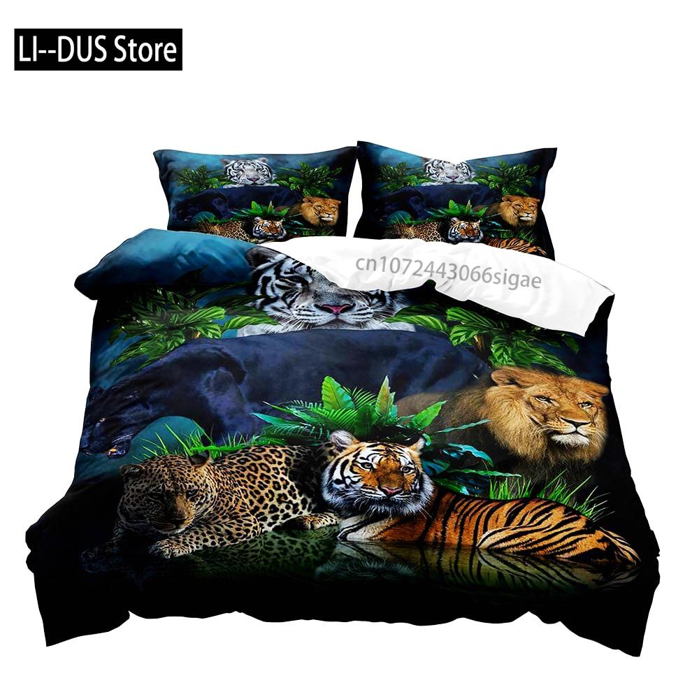 Tiger Bedding Set Duvet Cover Queen, Wildlife Animal Comforter Quilt Cover, Romantic Gifts for Him Men Boyfriend 2 Pillow Shams