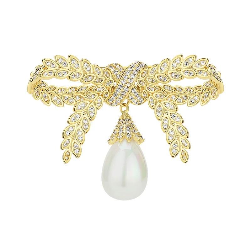 Atmospheric Bow Brooch, High-end Women's Unique Style Pearl Corsage, Small-scale Design-inspired Pin