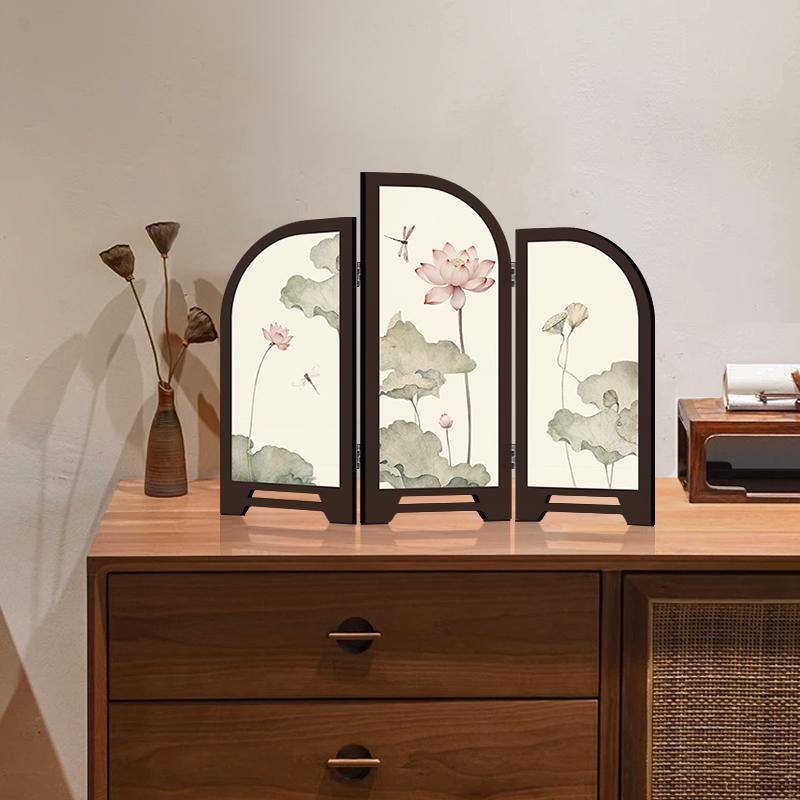 Chinese Lotus Retro Desktop Ornament: Decorative Painting for Tea Room or Home Entryway Cabinets
