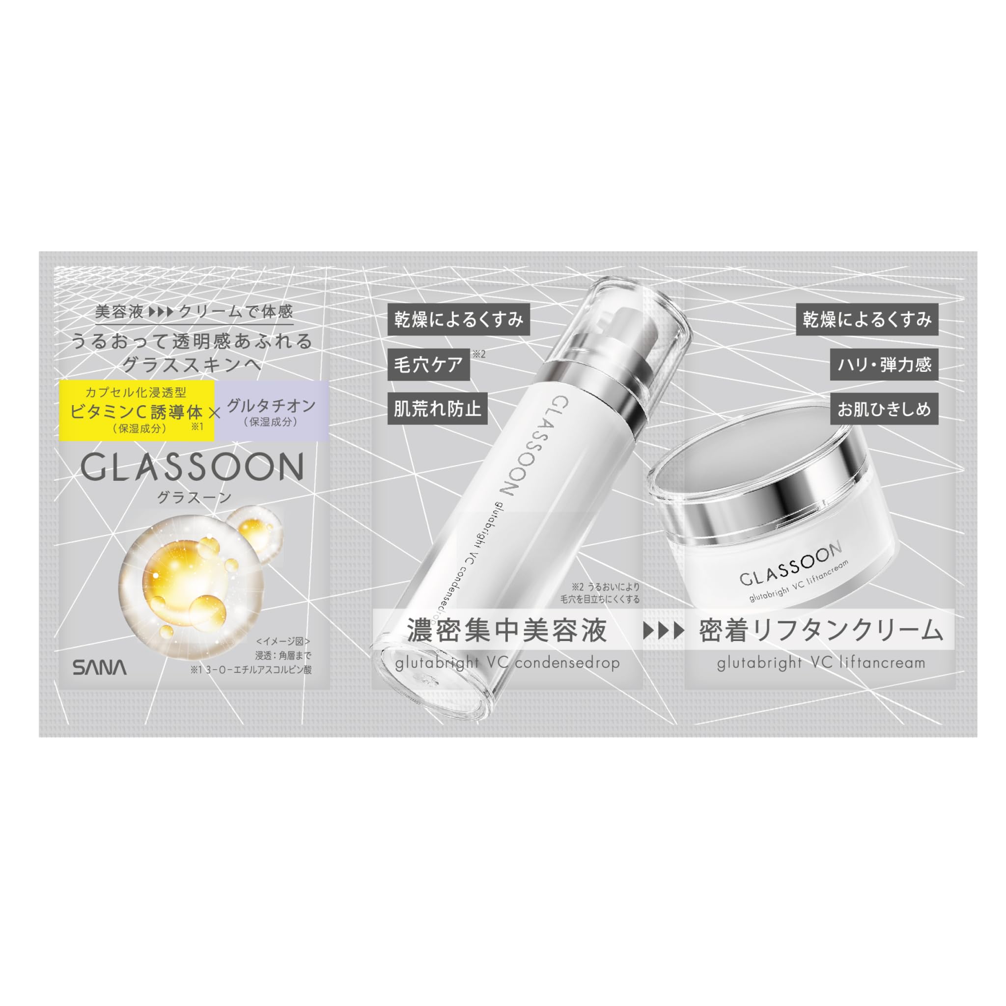 

Glassoon Gluta Bright VC Ламинированный пробник Концентрированные капли сыворотки Лифтан крем Витамин C Глутатион