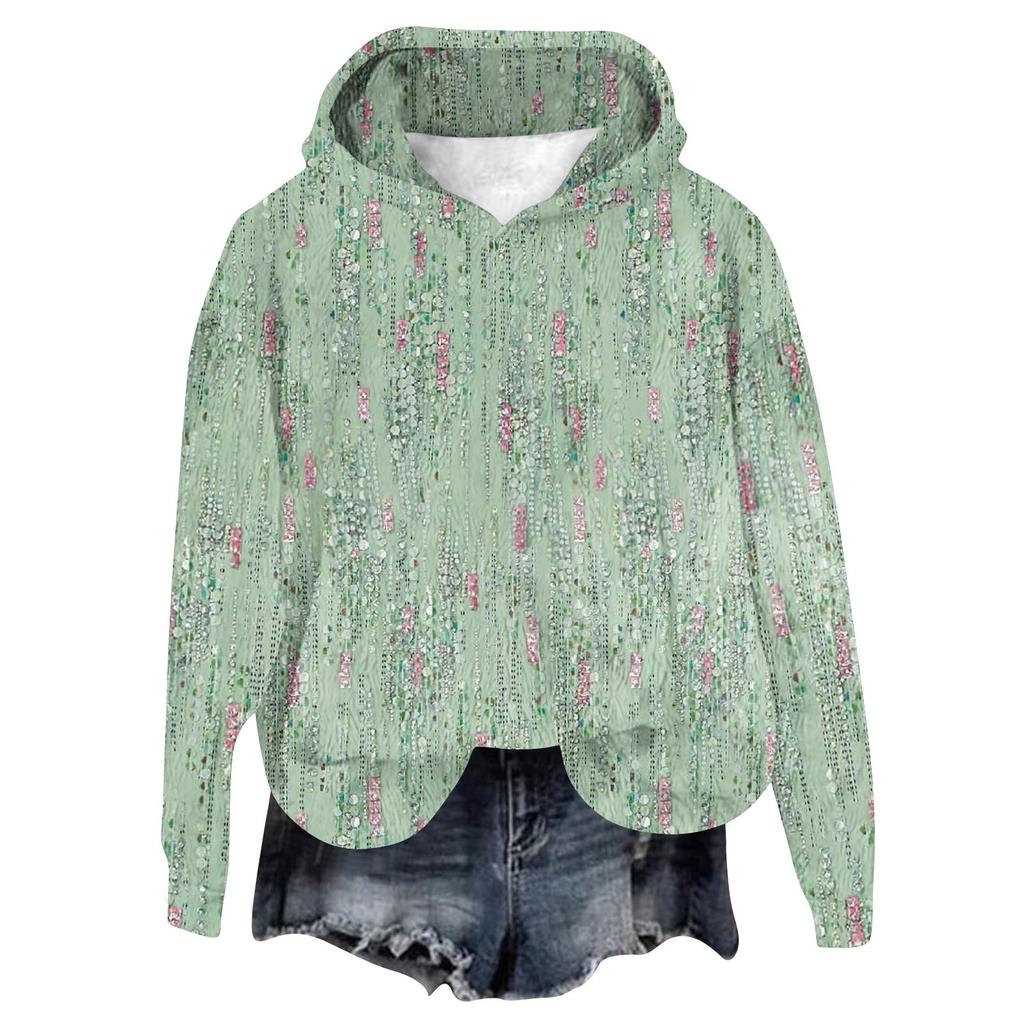 Women's Hooded Long Sleeve Printed Flannel Top Hooded Sweatshirt