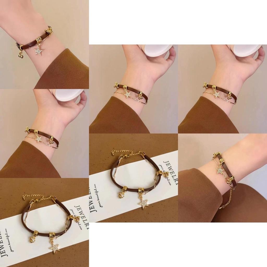 Chic Coffee Color Leather Bracelet For Women With Star Shape Element 2023