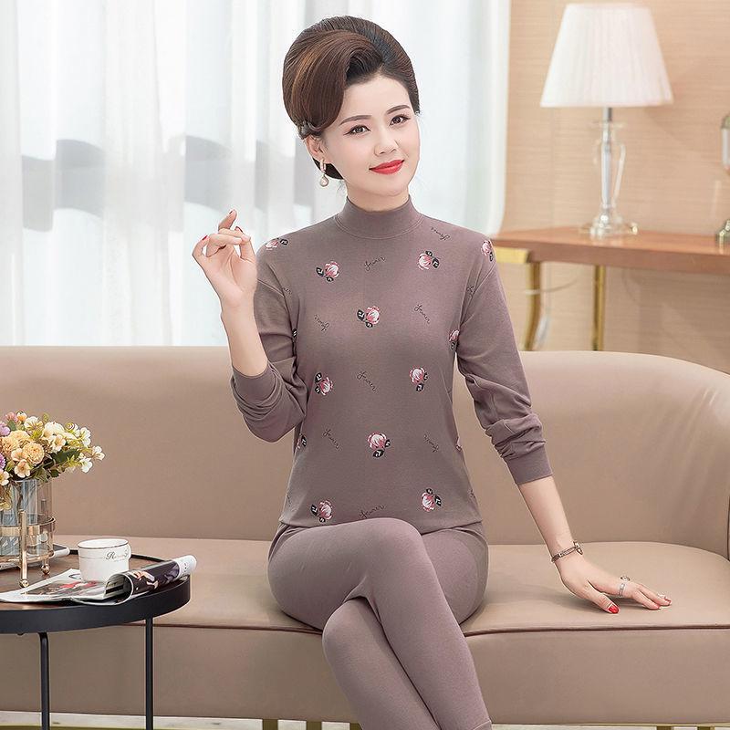 A High-neck, Thin and Large-sized Cotton Sweater Set for Middle-aged and Elderly Women In Thermal Underwear