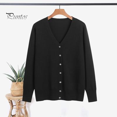 Cardigan tricoté à boutons pour femme, col en V, manches longues, pull décontracté, couleur unie, bordure côtelée, vêtements d'extérieur