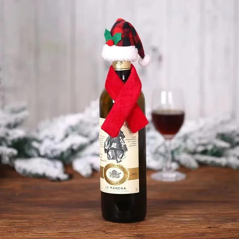 Kreatives Weihnachts-Weinflaschen-Set, goldenes Samtkleid, Weinflaschenhüllen, Ärmel, Weihnachtsmann, Schneemann, Weihnachten, Neujahr, Tischdekoration