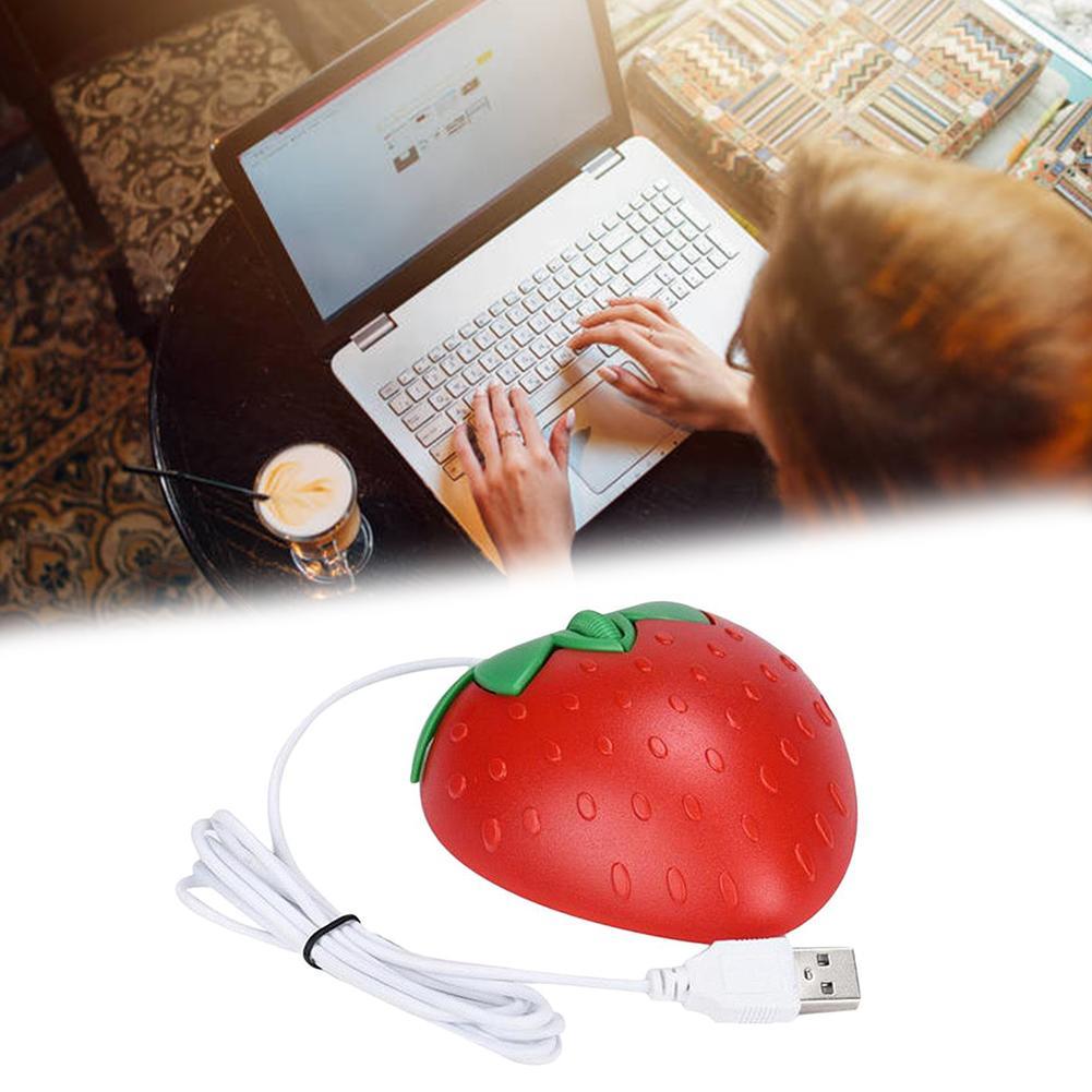 1pcs USB Power Supply Cute Strawberry Wired Mouse Mini Mouse O9E0