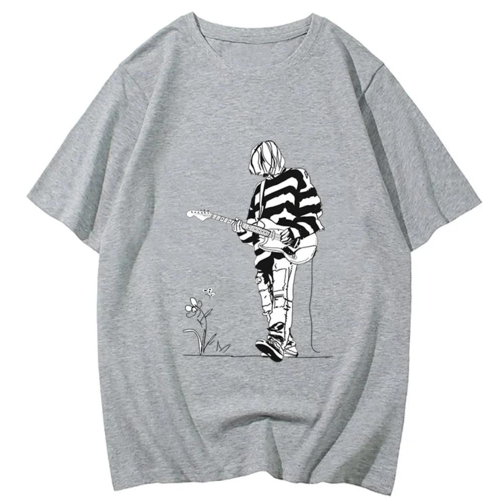 Rock Musc Band Nnirvana T-shirts A Longly MEN Play The Guitar Flower Tshirts Grunge Harajuku T Shirts Cotton Tees Aesthetic