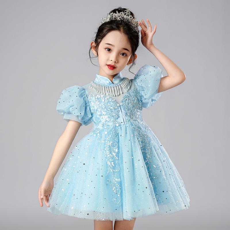 Girls' High-End Puffy Tulle Princess Dress - Chinese Style, Perfect for Weddings, Birthdays, or Performances