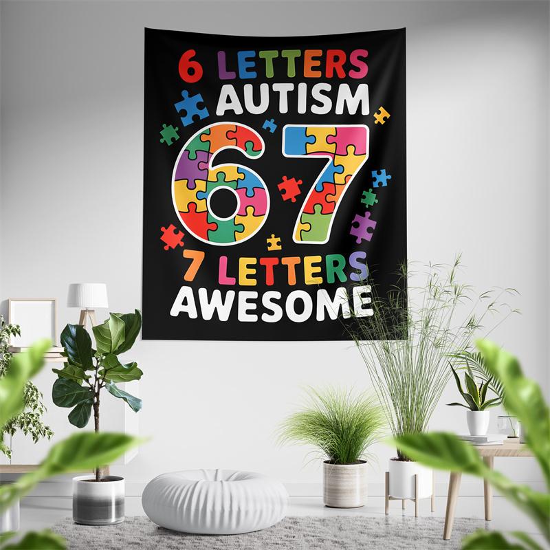 Aertemisi Six Seven Bruh 67 Autism Puzzle 6 7 Meme Tapestry Wall Hanging Art for Bedroom Living Room Decor Dorm