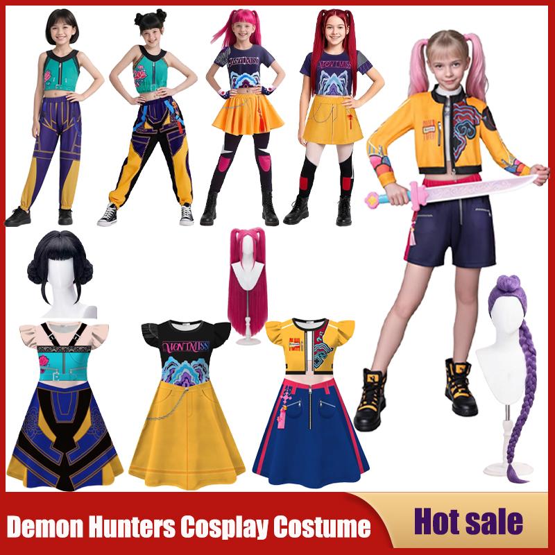 Anime K-Pop Demon Hunter Cosplay Costume Kids Huntrix Zoey Mira Rumi 3D Print Uniform Party Stage Performance Girls Style Suits