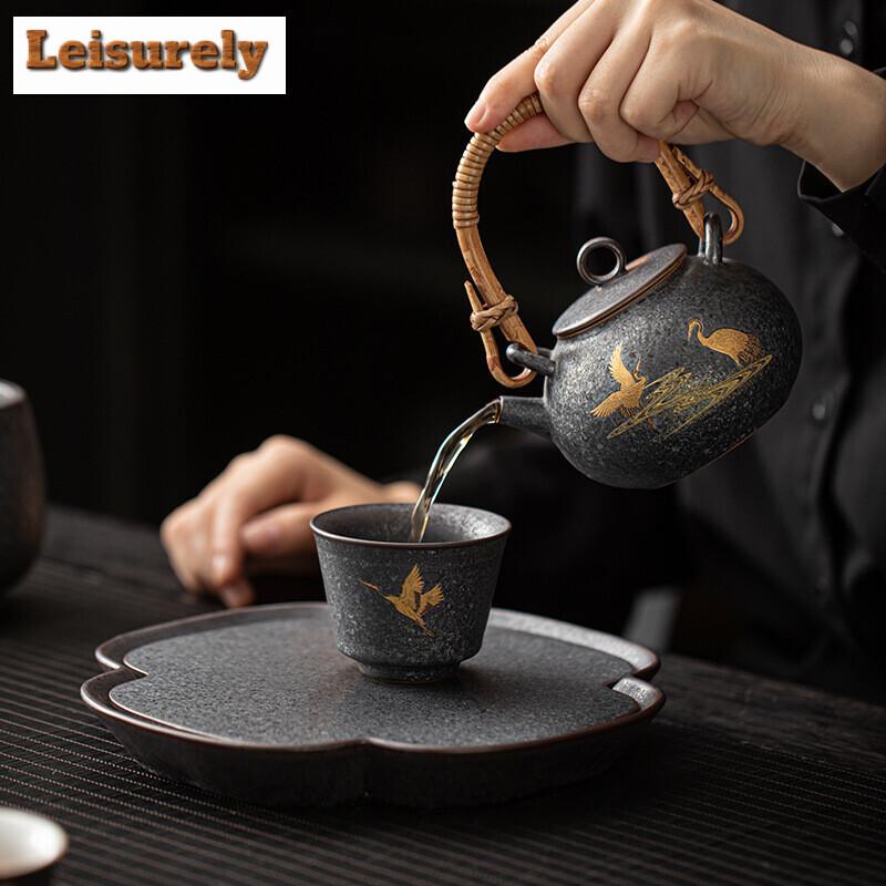 Retro Grobkeramik Silberpunkt Teegeschirr Komplettes Set Japanisches Teezeremonie Set Teekanne und Teetasse Set Teegeschirr Zubehör Geschenk