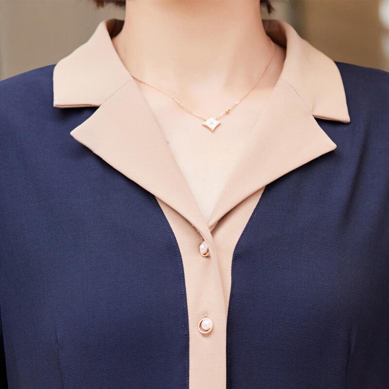 Pasite Women's Summer Color-block Lapel Shirt Dress