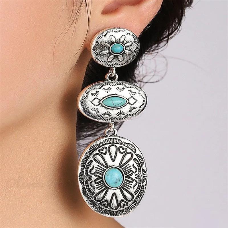 

Богемные серьги с кисточками и бирюзой, серьги в стиле ретро, ​​серьги в этническом стиле, серьги с индивидуальным темпераментом, аксессуары для женщин